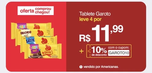 APP 4 barras Tablete Chocolate ao Leite Garoto 80g