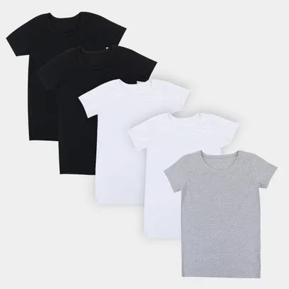 Kit Camiseta Básicos 5 Peças Feminina - Branco+Preto | R$53