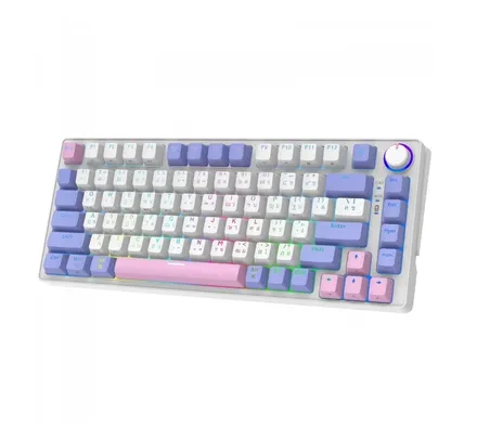 Teclado Gamer SuperFrame Ribbon, Wireless, RGB, Switch Red, 75%, ABNT, Hot Swap, Sem Fio, White/Purple