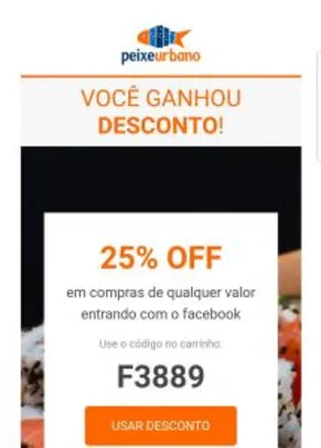 Desconto de 25 % peixe urbano ( domingo)