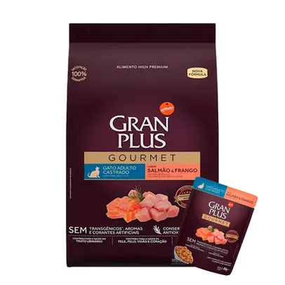 Ração Gran Plus Gourmet Gatos Castrados Salmão E Frango - 10,1Kg + Brinde