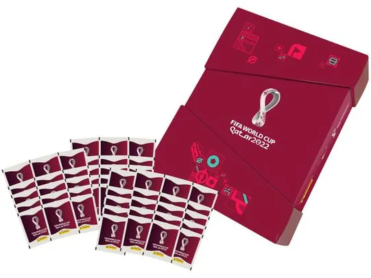 Álbum Copa do Mundo Box Exclusivo Capa Dura - Prata+ 50 Pacotes de Figurinhas Copa do Mundo 2022