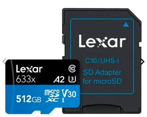 Cartao de Memoria Lexar Blue Series, 512GB,A2, V30, U3 MicroSDXC UHS-I + Adaptador, LSDMI512BBNL633A