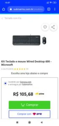 [CC Sub] Kit Teclado e mouse Wired Desktop 600 - Microsoft | R$68