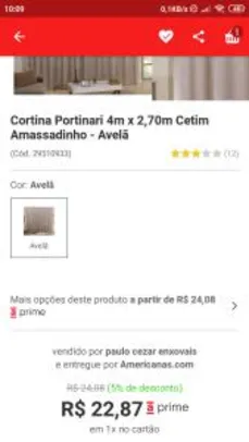 Cortina Portinari 4m x 2,70m Cetim Amassadinho  - R$24