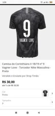Camisa Corinthians II 18/19 Vagner Love - Apenas P | R$30