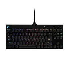 Teclado Mecânico Gamer Logitech G PRO com Layout US, RGB LIGHTSYNC, Design TKL, Cabo Destacável e Switch Exclusivo GX Blue Clicky