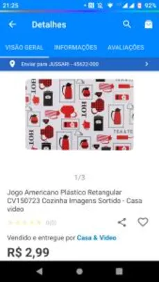Jogo Americano Plástico Retangular CV150723 Cozinha Imagens Sortido - Casa video - R$3