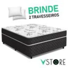 Cama Box Casal Conjugada Benfica Ortopédica + Travesseiros Vstore 138x188x52cm