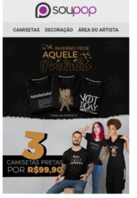 3 Camisetas Pretas por R$100 na loja Soupop