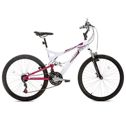 Bicicleta Aro 26 Houston Vivid 21 Marchas e Suspensão Dupla - Branco/Rosa