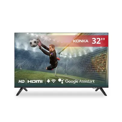 Smart TV Konka LED 32" Design sem bordas, comando por voz, Google Assistant e Android TV com Bluetoo