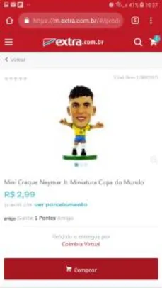 Mini Craque Neymar Jr. Miniatura Copa do Mundo por R$ 3