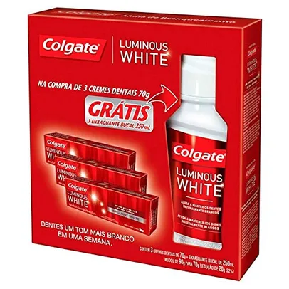 Kit 3 Creme Dental Luminous White 70g + Enxaguante Bucal, Colgate, 250 Ml, Multicolorido