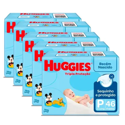 Kit 5 Fralda Huggies Tripla Proteção Mega P - 230 Tiras