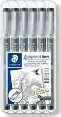 Canetas para Desenho Técnico Artístico, Staedtler, Pigment Liner, 6 Unidades | R$52