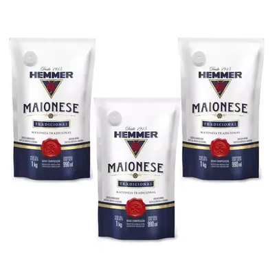 Kit com 3 Maionese Tradicional Sachê 1Kg Hemmer