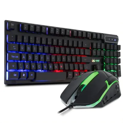 Kit Teclado Semi Mecânico Gamer Led Rgb Multimídia Mouse Laser 3 Botões Usb 2.0 Pc Notebook Xbox Series X e S PS4 PS5