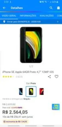[CLIENTE OURO] iPhone SE Apple 64GB Preto 4,7” 12MP iOS - R$2365