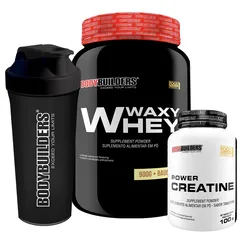 ￼Kit Waxy Whey 900g, Power Creatina 100g, Coqueteleira - Bodybuilders