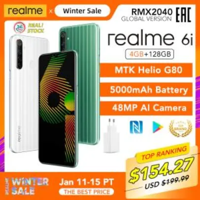 Smartphone Realme 6i 4gb ram 128gb rom versão global do telefone móvel bateria 6.5" R$830