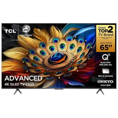 Smart TV 65 QLED 4K TCL 65C655 com processador AIPQ, Google TV, Dolby Vision Atmos, HDR10+, Wi-Fi Dual Band, Bluetooth Integrado e Google Assistente 