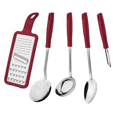 Jogo de Utensílios Tramontina Easy em Aço Inox Com Cabo Polipropileno 5 Peças - Vermelho