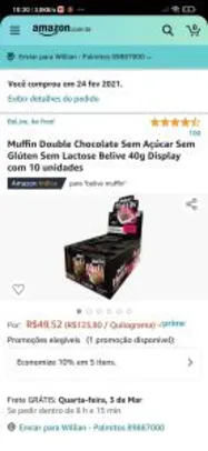 Muffin Double Chocolate Sem Açúcar Sem Glúten Sem Lactose - 10 unidades | R$30