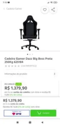 Cadeira Gamer Dazz Big Boss Preta 250kg | R$1.380