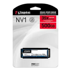 SSD 500GB Kingston NV1 M.2 2280 NVMe, Leitura 2100 MB/s, Gravação 1700 MB/s - SNVS/500G