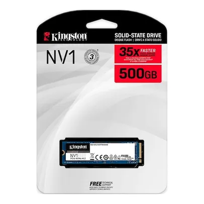 SSD 500GB Kingston NV1 M.2 2280 NVMe, Leitura 2100 MB/s, Gravação 1700 MB/s - SNVS/500G