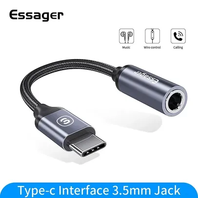 [Moedas] Adaptador Essager de USB Tipo C para Conector 3.5mm - Para Fone de ouvido