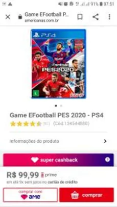 [Primeira Compra] Game EFootball PES 2020 - PS4 R$ 70