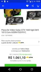 Placa De Vídeo Galax GTX 1660 6gb Ddr5 1815 Core | R$1.061