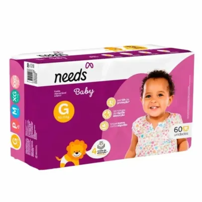 Fralda Needs Baby Mega G - 60 Unidades(Leve 3 por  R$ 41,93 cada)