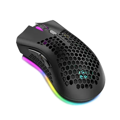 [AME R$45] Mouse gamer Honeycomb sem fio 2.4G recarregável com dpi ajustável 800-1200-1600 e luz rgb