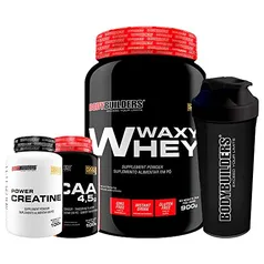 KIT Waxy Whey 900g + BCAA 100g + POWER Creatina 100g + Coqueteleira - Bodybuilders Sabor: BAUNILHA