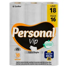 (REGIONAL) Papel Higiênico Folha Dupla Neutro Personal Vip 20m - Leve 18 Pague 16 Unidades