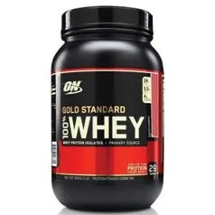 Whey Protein Gold Standard 100% 909g (morango) - valor de R$143,90 (71,95 com AME)