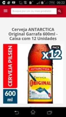 Cerveja ANTARCTICA Original Garrafa 600ml - Caixa com 12 Unidades R$ 66