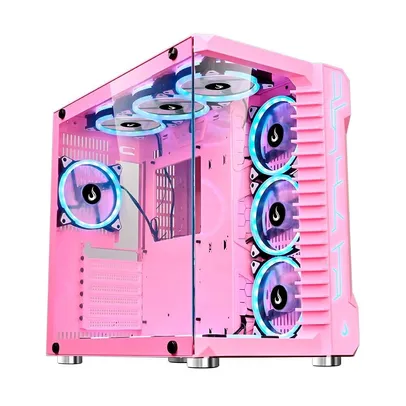 Gabinete Gamer Rise Mode Galaxy Glass, Mid Tower, Lateral e Frontal em Vidro Temperado, Rosa - RM-GA-GG-PK