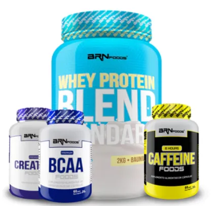 Kit Whey Protein Blend 2kg + Creatina 300g + Bcaa 60 Cáps + Cafeina 8 Hours 60 cáps