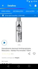 Desodorante Aerossol Antitranspirante Masculino - Adidas Pro Invisible 150ml | R$7