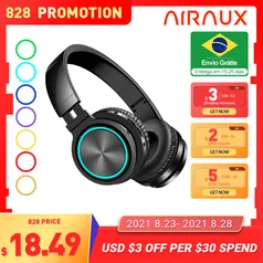 Fone de ouvido bluetooth BlitzWolf AIRAUX ER1 RGB Light HD Call TF | R$103