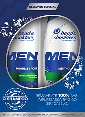 Pacote com 2 Shampoo Head & shoulders Cuidados com a Raiz Men Menthol Sport - 400ml cada