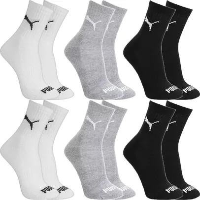 Kit 6 Pares Meias Puma Cano Médio Algodão Meia Atoalhada Adulto Masculino Feminino Original