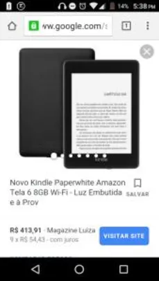 Novo Kindle Paperwhite Amazon Tela 6” 8GB Wi-Fi - Luz Embutida e à Prova dÁgua Preto | R$413