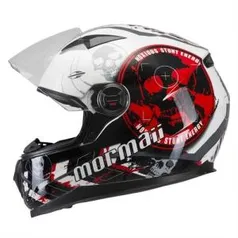 Capacete Fechado Street Skull Branco E Vermelho Fs813 Mormaii R$ 469,90