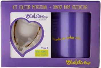 Kit coletor menstrual violeta cup B transparente + caneca higienizadora | R$41