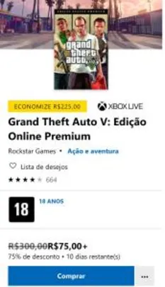 Grand Theft Auto V: Edição Online Premium R$75